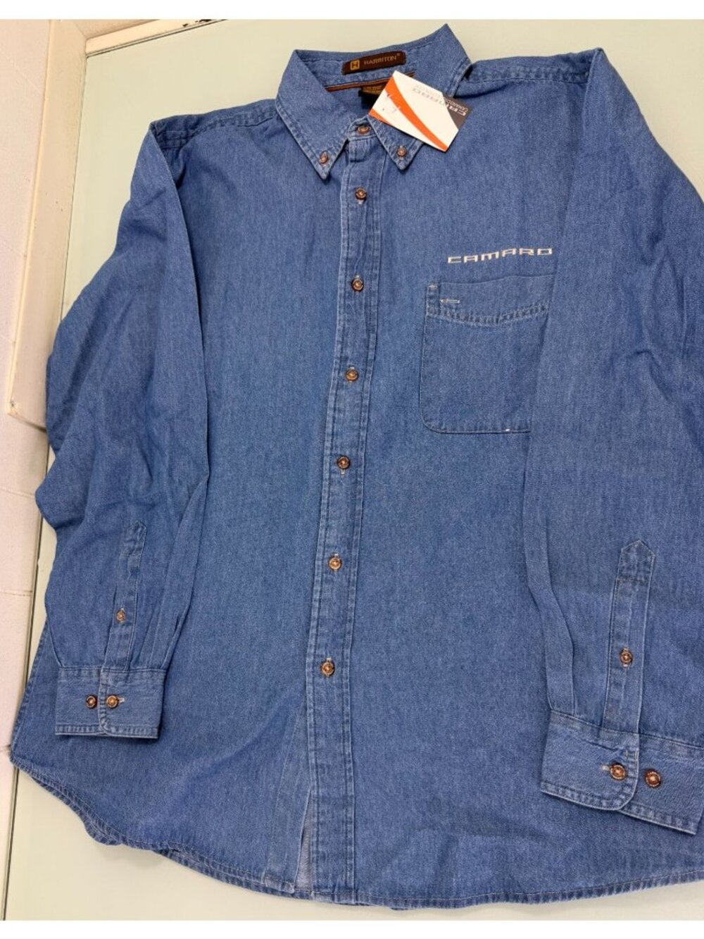 New Chevy Camaro Denim Shirt Men's Large L Button Up Long Sleeve Jay Leno NWT
